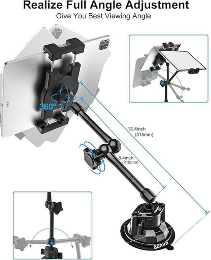 Metal Tablet Mount - Heavy Duty [Super Suction Cup] Dashboard Windshield for Car/Semi Truck/Pickup/Van/SUV/Commercial Vehicle - 4.7-13" iPad Pro Air Mini, iPhone, Galaxy