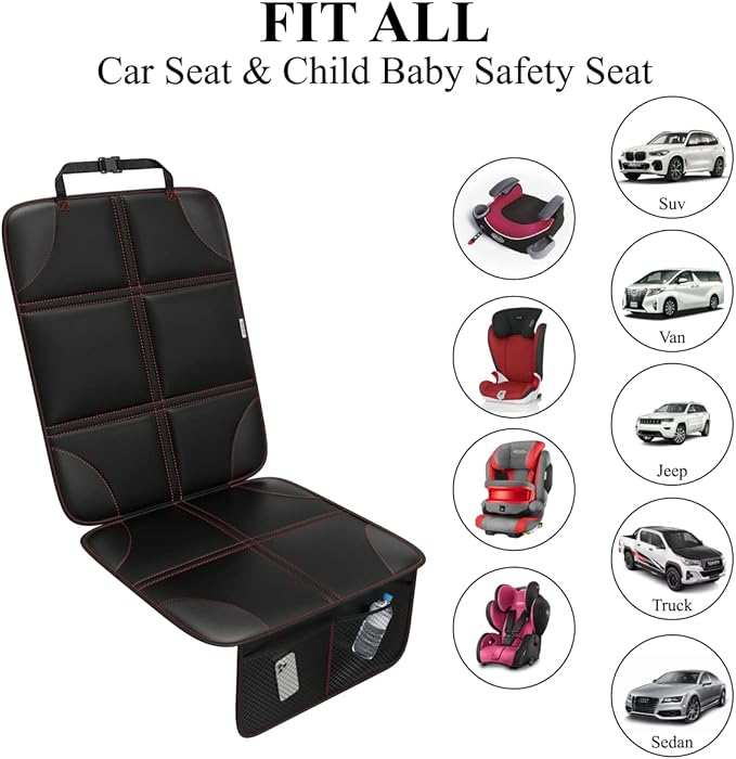 Meolsaek Car Seat Protector, Non-Slip Backing Will Not Leave Imprint, Waterproof Thicker Car Seat Cover for SUV, Sedan, Truck, Leather Car Seat Cushion (Black with Red Stitching 1pc)