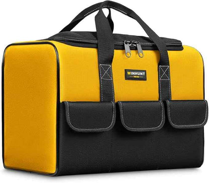 Large Tool Bag, 17 inch Wide Mouth Tool Organizer Bag for Home Repairs,Garage StorageDouble Zipper, Yellow and Black, 16.9 x 11.8 x 9.8 inch