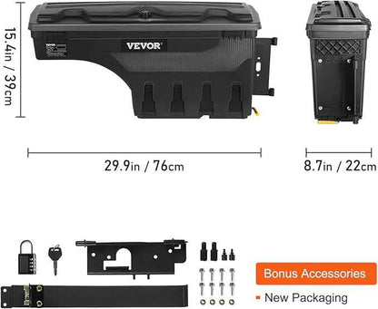 VEVOR Truck Bed Storage Box, Lockable Lid, Waterproof ABS Wheel Well Tool Box 6.6 Gal/20 L with Password Padlock, Compatible with Dodge Ram 1500 2019-2021, Passenger Side, Black