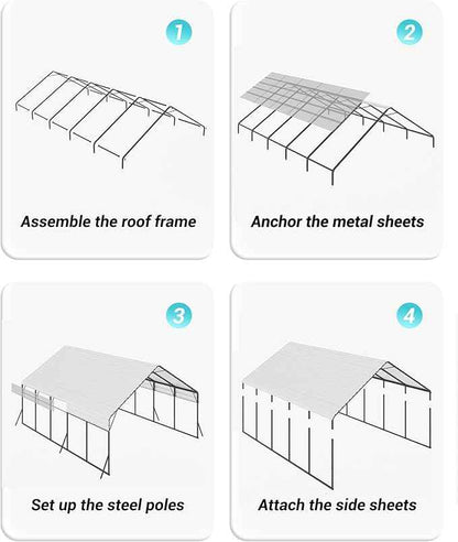 GarveeLife 20'x25'x13' Metal Carport for 2 Cars, Heavy Duty Car Ports with Reinforced Frame, Tall Metal Car Ports for Bass Boats, Full-Sized Pickup Trucks, and Tractors