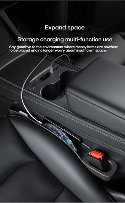 2PCS Car Seat Gap Filler Organizer for Tesla Model Y & Model 3 - No-Drop Storage Solution for Phones & Essentials, Keep Your Car Neat