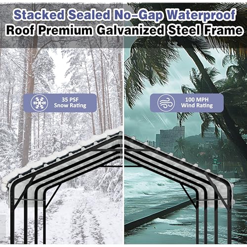 JY QAQA 12 x 15 FT Metal Carport Kits with Galvanized Steel Roof