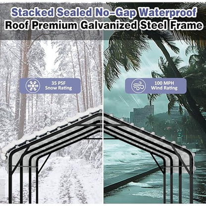 JY QAQA 12 x 15 FT Metal Carport Kits with Galvanized Steel Roof