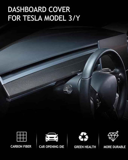 Glossy carbon fiber Dashboard Cover and Front Door Cover Compatible with Tesla Model 3（2021-2023） and Model y（2019-2024) (glossy carbon fiber)