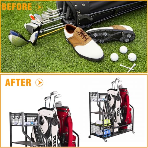 2 Golf Bags Rack Garage Storage Organizer Metal Black Storage Stand