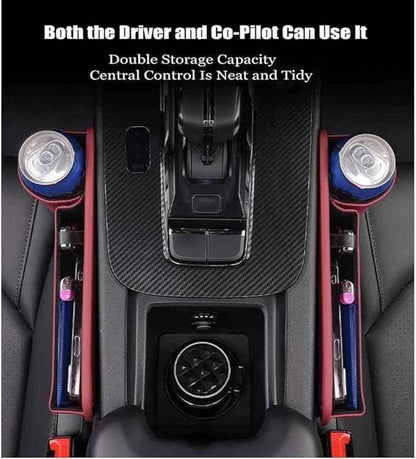 2 Pcs Car Seat Gap Filler Organizer for Tesla Model 3 Model X Model Y Model S, PU Leather Front Seat Storage Box Console Side Pockets with Cup Holder Charging Cable Hole,D/Red