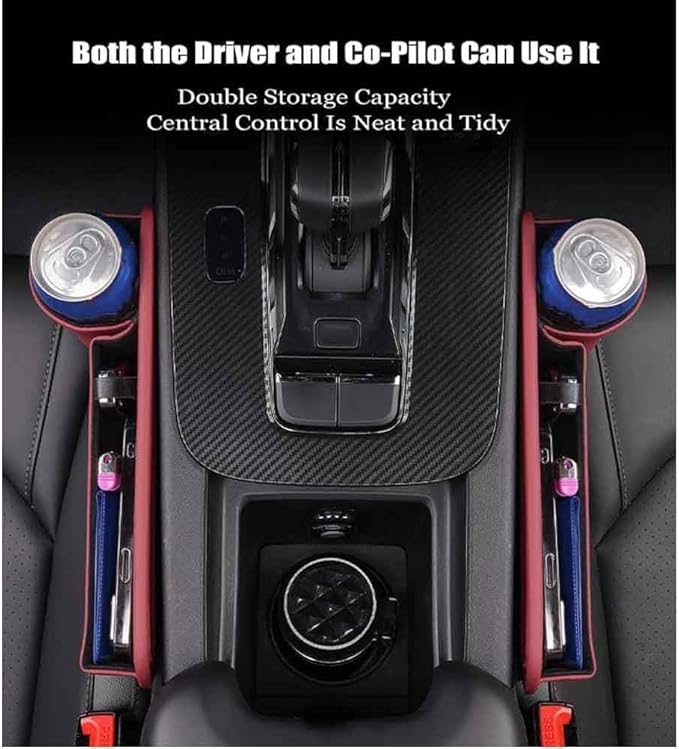 2 Pcs Car Seat Gap Filler Organizer for Tesla Model S ab 2012, PU Leather Front Seat Storage Box Console Side Pockets with Cup Holder Charging Cable Hole,A/Brown