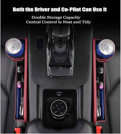 2 Pcs Car Seat Gap Filler Organizer for Tesla Model S ab 2012, PU Leather Front Seat Storage Box Console Side Pockets with Cup Holder Charging Cable Hole,B/Beige