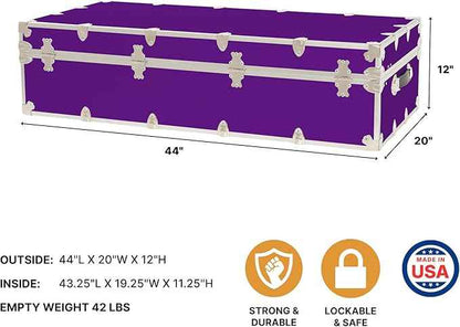 Rhino Trunk & Case Trundle Home Storage & College Trunk With Wheels - 44”x20”x12” - 1500+ lbs Capacity. USA Made Secure Under-Dorm Bed Footlocker for Clothes and Food, and Underbed Shoe Storage Box