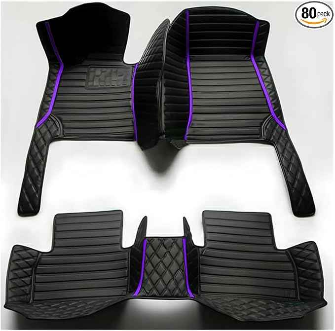 TREGOO All-Weather Anti Slip Floor mat is Suitable mats for floo of All for Tesla Models from 2012 to 2025 (Black Double Panel with Purple Stripe)