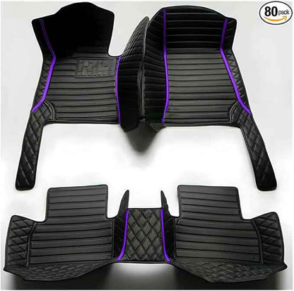 TREGOO All-Weather Anti Slip Floor mat is Suitable mats for floo of All for Tesla Models from 2012 to 2025 (Black Double Panel with Purple Stripe)