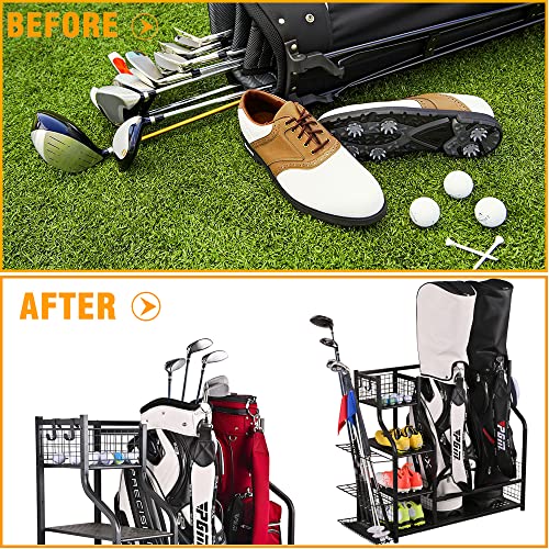 2 Golf Bag Rack Garage Storage Organizer Metal Black Golf Clubs Stand