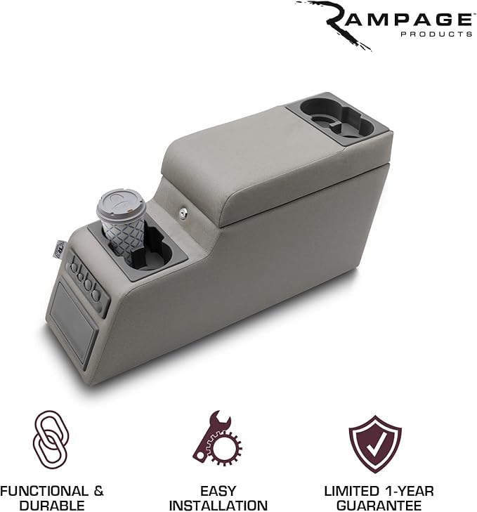RAMPAGE PRODUCTS Locking Center Console for Jeep CJ/Wrangler YJ | Grey Denim | 31511 | Fits 1976-1983 Jeep CJ5 / 1976-1986 Jeep CJ7 / 1987-1995 Wrangler YJ