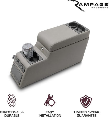 RAMPAGE PRODUCTS Locking Center Console for Jeep CJ/Wrangler YJ | Grey Denim | 31511 | Fits 1976-1983 Jeep CJ5 / 1976-1986 Jeep CJ7 / 1987-1995 Wrangler YJ