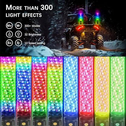 2PCS 1FT Fat Spiral Led Whip Lights with APP&Remote Control RGB Chasing Dancing Lighted Antenna Whips Compatible with Can (2 Count)