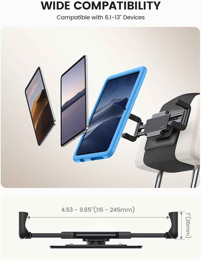 Lamicall 2 Pack Tablet Holder for Car Headrest - [Thick Case Friendly] Car Tablet Mount for Backseat, Road Trip Essentials for Kids, for iPad Pro, Air, Mini, Galaxy, Fire HD, 6.1-13" Tablets
