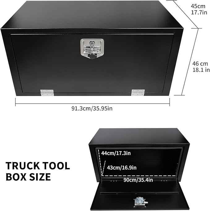 36 Inch Black Steel Truck Tool Box with T-Handle Latch Flatbed Tool Box Storage Box for Trailer Heavy Duty Truck Bed Storage Organizer Chest (18"x 18" x 36”)
