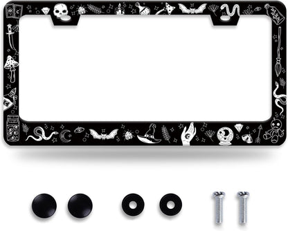 Witch License Plate Frame Gothic Magical License Plate Frames for Car Decorative Parts Stainless Stee License Plate for Standard Us Canada Funny License Plate Holder 12x6 Inch