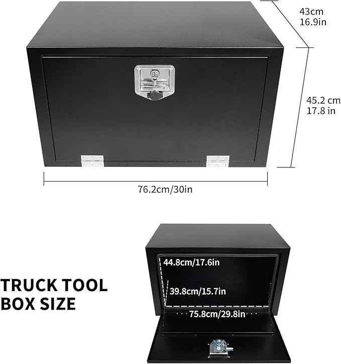 30 Inch Black Steel Truck Tool Box with T-Handle Latch Flatbed Tool Box Storage Box for Trailer Heavy Duty Truck Bed Storage Organizer Chest (18"x 18" x 30”)