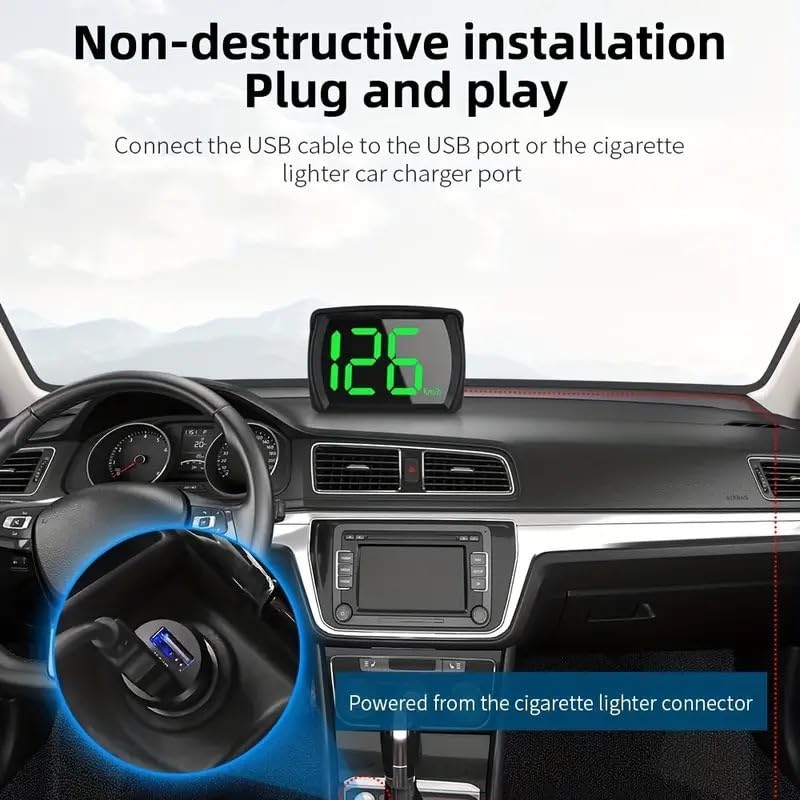 Heads Up Display for Cars HUD GPS Speedometer MPH with QC3.0 Fast Charger & Stable Silicone Pads