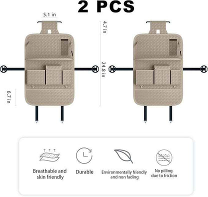 Car Seat Organizers,Multi-functional Back Seat Protectors, Storage Pouches, and Tray Holders (for Cars, Kids, Seat Back and Rear Seats) (Woven Beige, 2 Pcs)