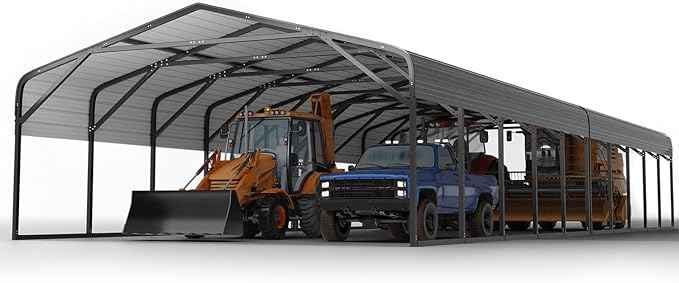 20x52 FT Ultra-Long Industrial Carport Kit, All-Weather Steel Garage for Class A RVs,Farm Equipment, 120lbs/Sq.Ft Snow/Wind Resistant Carports Modular Canopy with Anti-Snow Roof Auger Anchoring System