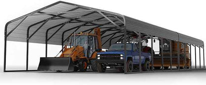 20x52 FT Ultra-Long Industrial Carport Kit, All-Weather Steel Garage for Class A RVs,Farm Equipment, 120lbs/Sq.Ft Snow/Wind Resistant Carports Modular Canopy with Anti-Snow Roof Auger Anchoring System