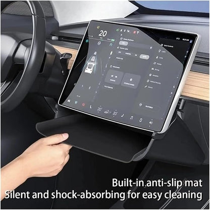 Compatible for Tesla Model Y Model 3 Highland Under Screen Storage Tray Storage Box Behind The Screen Storage Box Car Accessories(Transparent Black)