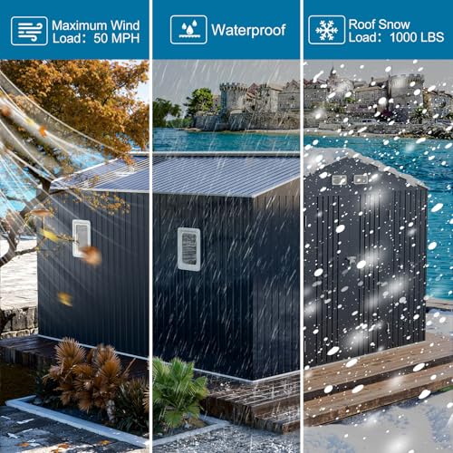 10x12 FT Outdoor Metal Shed with Unique Sunroof Windows Lockable Double Door Air Vent