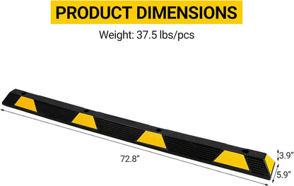 72-Inch Heavy Duty Rubber Parking Curb with Reflective Stripes, 2-Pack 6-Foot Wheel Stopper for Garage, Driveway & Parking Lots