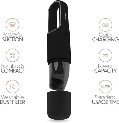 STARUMENT Portable Hand Vacuum Cleaner Handheld Cordless Cleaner for Dust Pet Hair Dirt Home Car Interior Lightweight, Easy to Use, Compact Design Battery Rechargeable with USB-C Cable - Black