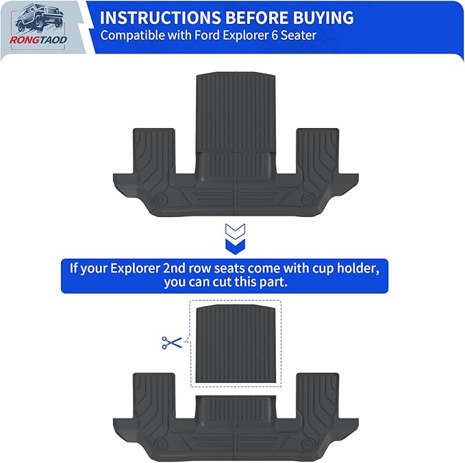 Rongtaod 6 Seats Floor Mats Compatible with 2020-2025 2026 Ford Explorer Captain Chairs Trunk Liner Cargo Liner Cargo Mat 2024 Explorer Accessories (Floor Mats+Trunk Mat with Backrest Mat)