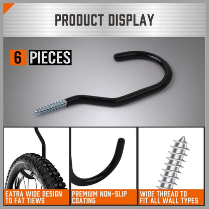 HORUSDY 12 Pack Heavy Duty Bike Hooks - 6 Inch, 100LBS Capacity for Garage Wall and Ceiling