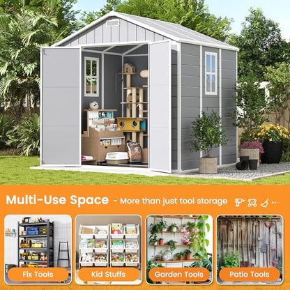 Resin Storage Shed 8 x 6 FT Plastic Outdoor Shed with Lockable Door