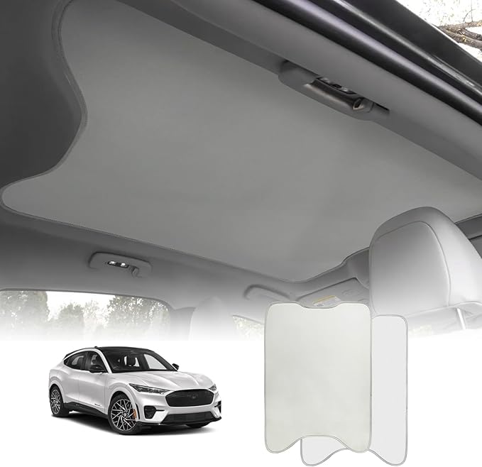 BestEvMod Foldable Roof Sunshade Compatible with Mustang Mach-E 2021-2025 Accessories Upgraded Heat Reflective Tech Accessories,Sunroof Reflective Cover Blocks Glare Blocks UV Ray (Gray)