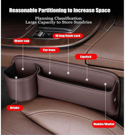 2 Pcs Car Seat Gap Filler Organizer for Tesla Model S ab 2012, PU Leather Front Seat Storage Box Console Side Pockets with Cup Holder Charging Cable Hole,C/Black