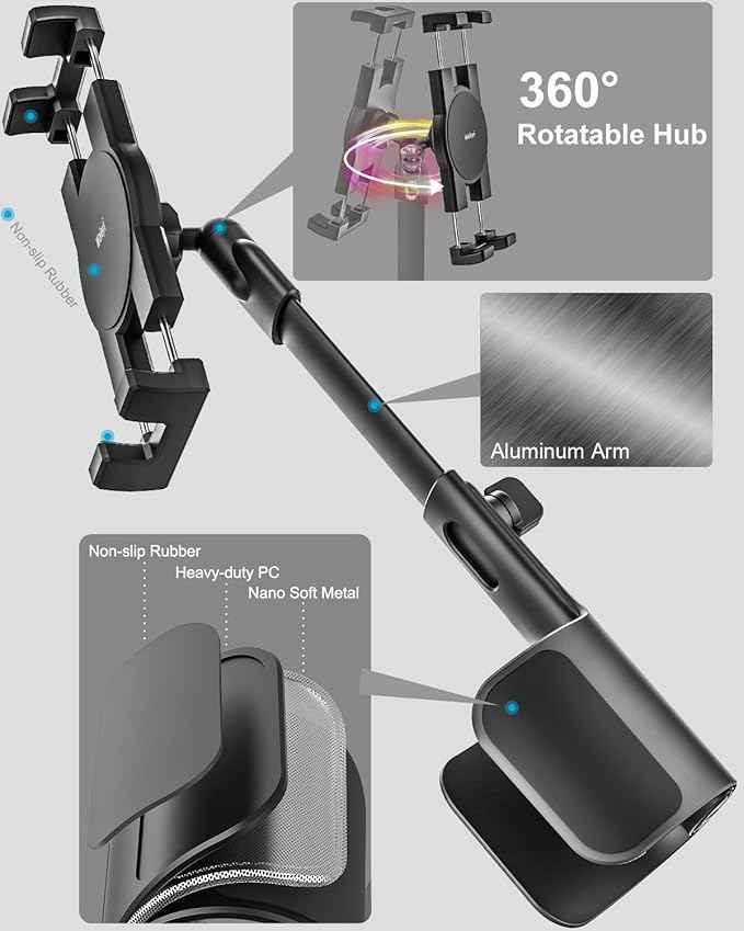 woleyi Cup Holder Tablet Holder for Car Mount - [3 in 1 Expander Bottle] Car Cup Tablet Mount for Car/Truck with Height Adjustable Metal Arm, for iPad Pro Air Mini, Galaxy Tab, Z Fold, 4.7-13" Devices