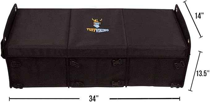 Tuff Viking Convertible Large 3 Compartment SUV Trunk Organizer | Truck Bed Organizer with Cover for Trucks, Cars, SUVs and Groceries. PATENTED (4-in-1 with Cover, Black)