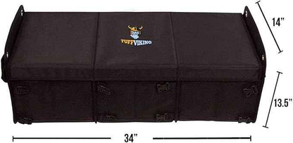 Tuff Viking Convertible Large 3 Compartment SUV Trunk Organizer | Truck Bed Organizer with Cover for Trucks, Cars, SUVs and Groceries. PATENTED (4-in-1 with Cover, Black)