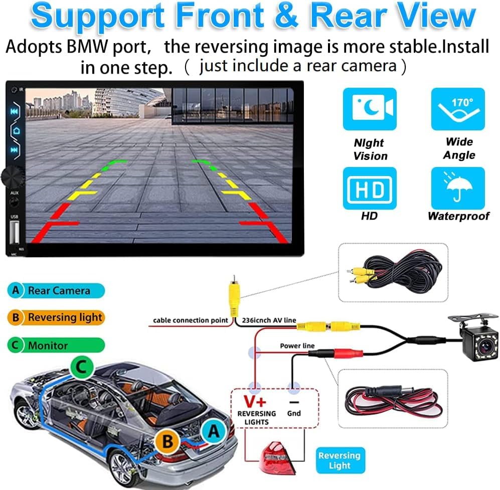 Wireless Carplay Double Din Car Stereo with Backup Camera