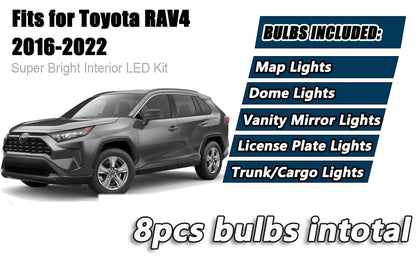 8 Piece CooL White LED Interior Lights Kit for Toyota RAV4 2016 2017 2018 2019 2020 2021 Super Bright 6000K Interior LED Lights Bulbs Package + Install Tool (8 Count)