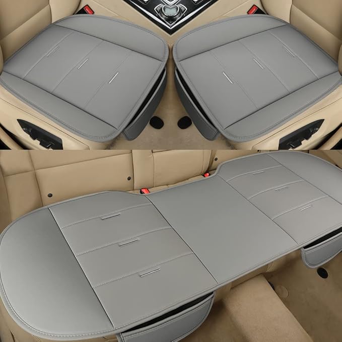 West Llama Bottom Seat Covers, Include 1 Pair Front Seat Protector and 1 Rear Seat Cover, Universal PU Leather Seat Covers for 90% Cars (Gray)