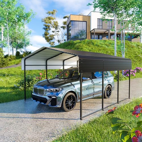 Metal Carport 10 * 15 FT Heavy Duty Carport Canopy with Galvanized Steel Roof Multi