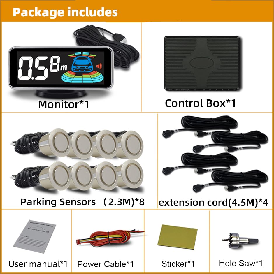 Car Parking Sensors Kit Reverse Radar parktronic System Auto Electronics Vehicle Back Assistant Reverse 8 Sensor (8 Count)