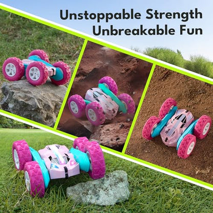 Pink Remote Control Cars RC Stunt Flip Car Crawler Toys Girls 6+