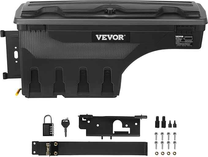 VEVOR Truck Bed Storage Box, Compatible with Dodge Ram 1500 2019-2021 L, Waterproof ABS Wheel Well Tool Box with Lockable Lid and Password Padlock, 6.6 Gal/25 L Truck Bed Toolbox, Driver Side, Black