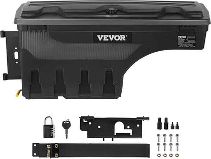 VEVOR Truck Bed Storage Box, Compatible with Dodge Ram 1500 2019-2021 L, Waterproof ABS Wheel Well Tool Box with Lockable Lid and Password Padlock, 6.6 Gal/25 L Truck Bed Toolbox, Driver Side, Black