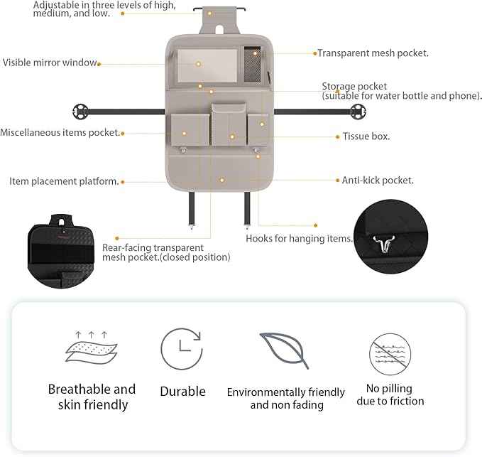 GMQ Back Seat Car Organizer 1 Pack,Backseat Organizer with Tray,Multifunctional Car Seat Back Storage Box with Foldable Tablet Holder (Grey, Plain weave)
