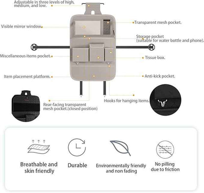 GMQ Back Seat Car Organizer 1 Pack,Backseat Organizer with Tray,Multifunctional Car Seat Back Storage Box with Foldable Tablet Holder (Grey, Plain weave)